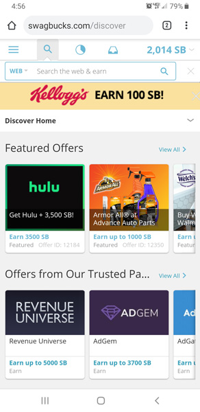 Swagbucks discover page Swagbucks discover page